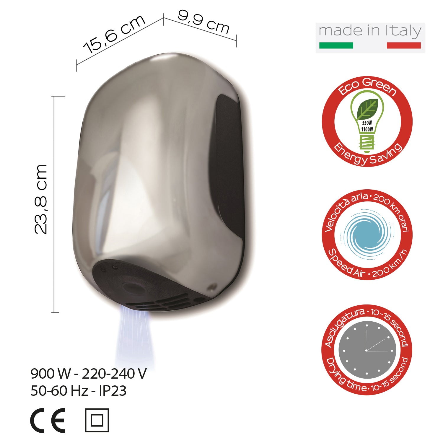 Asciugamani elettrico a fotocellula Eco-Jet modello AlizÃ¨ di Gedy - Satinato