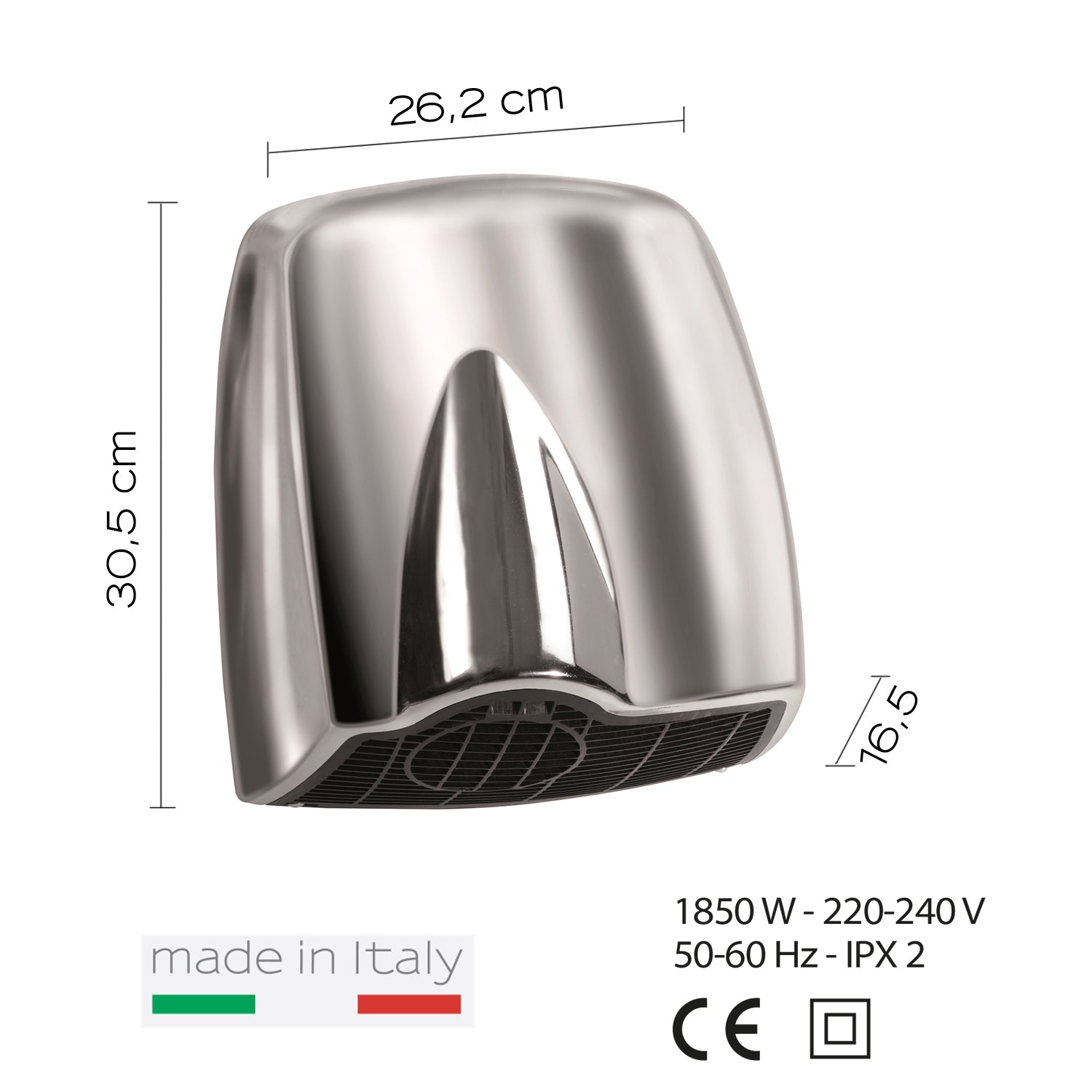 Asciugamani con motore ad induzione e fotocellula di Gedy modello Brisa - Cromato