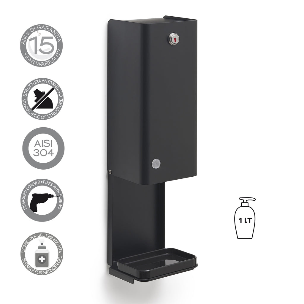 Distributore di sapone/gel igienizzante Touchless di Gedy modello Bonito - Nero Matt