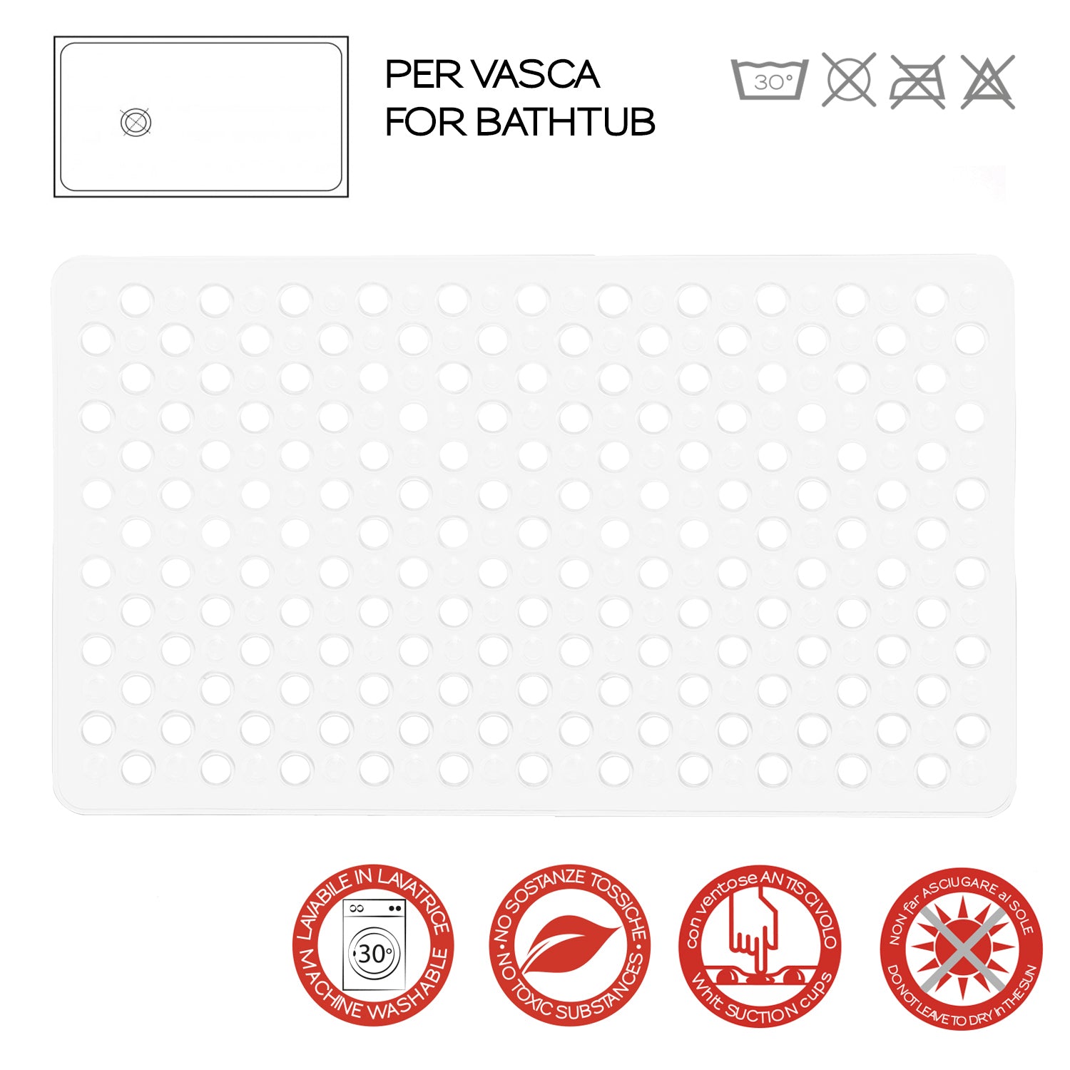Tappeto antiscivolo vasca 38x60 modello Maim di Gedy - Bianco