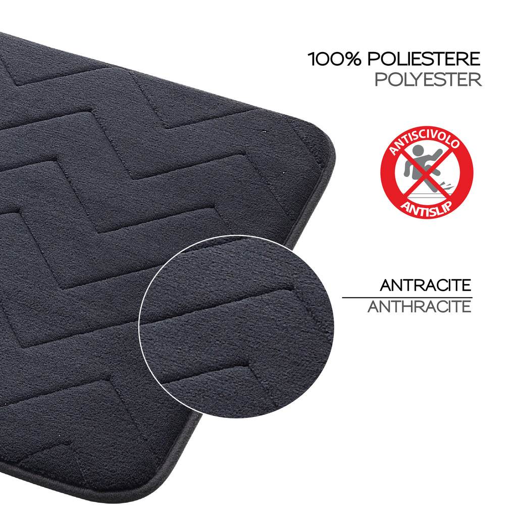 Tappeto 50x80 in memory foam con fondo antiscivolo Mousse di Gedy - Antracite