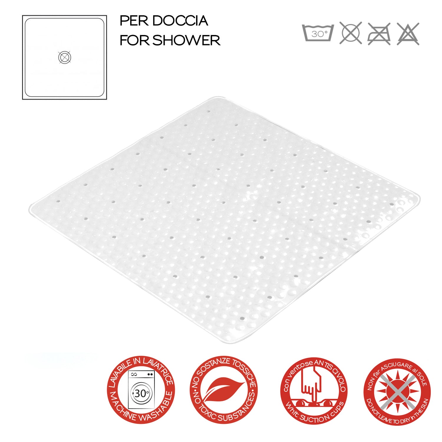 Tappeto antiscivolo doccia 53x53 modello Solid di Gedy - Bianco
