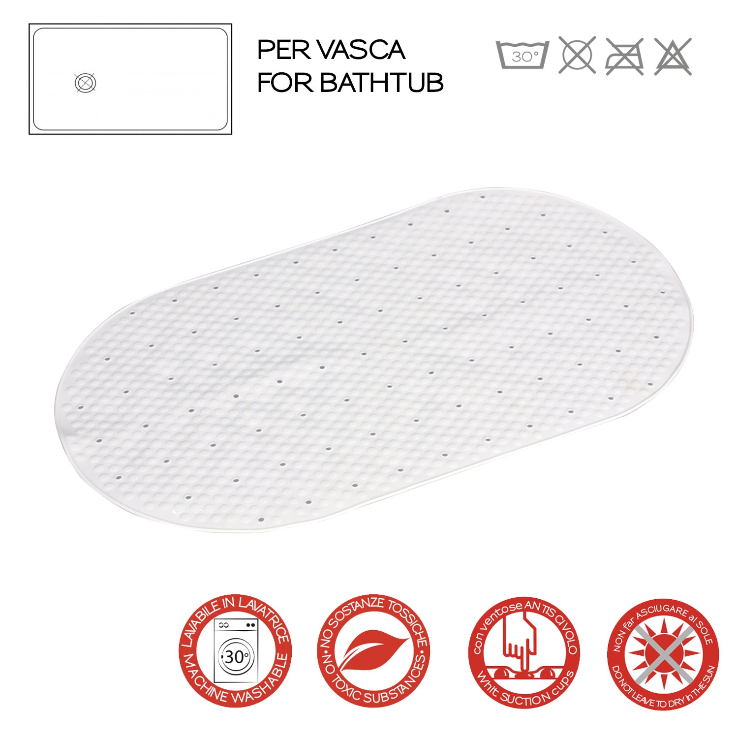 Tappeto antiscivolo vasca modello Solid di Gedy - Bianco