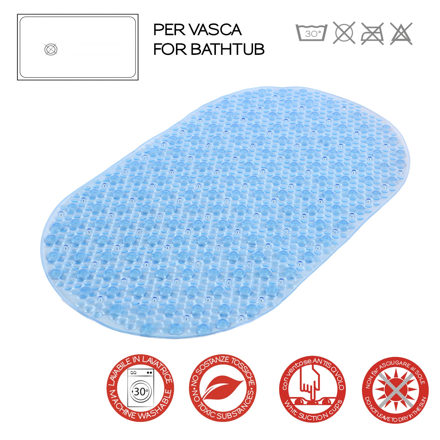 Tappeto antiscivolo vasca modello Solid di Gedy - Azzurro trasparente