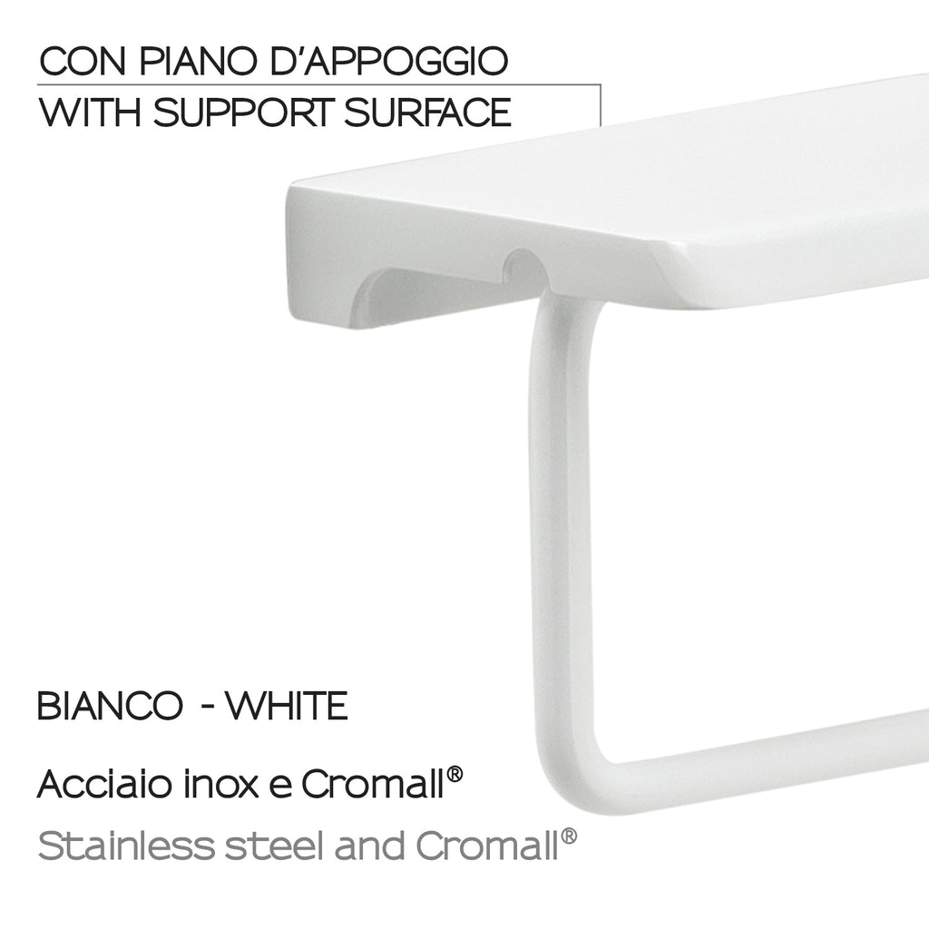 Porta rotolo a muro con piano d'appoggio di Gedy in acciaio inox - Bianco