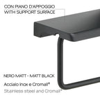 Porta rotolo a muro con piano d'appoggio di Gedy in acciaio inox - Nero Matt
