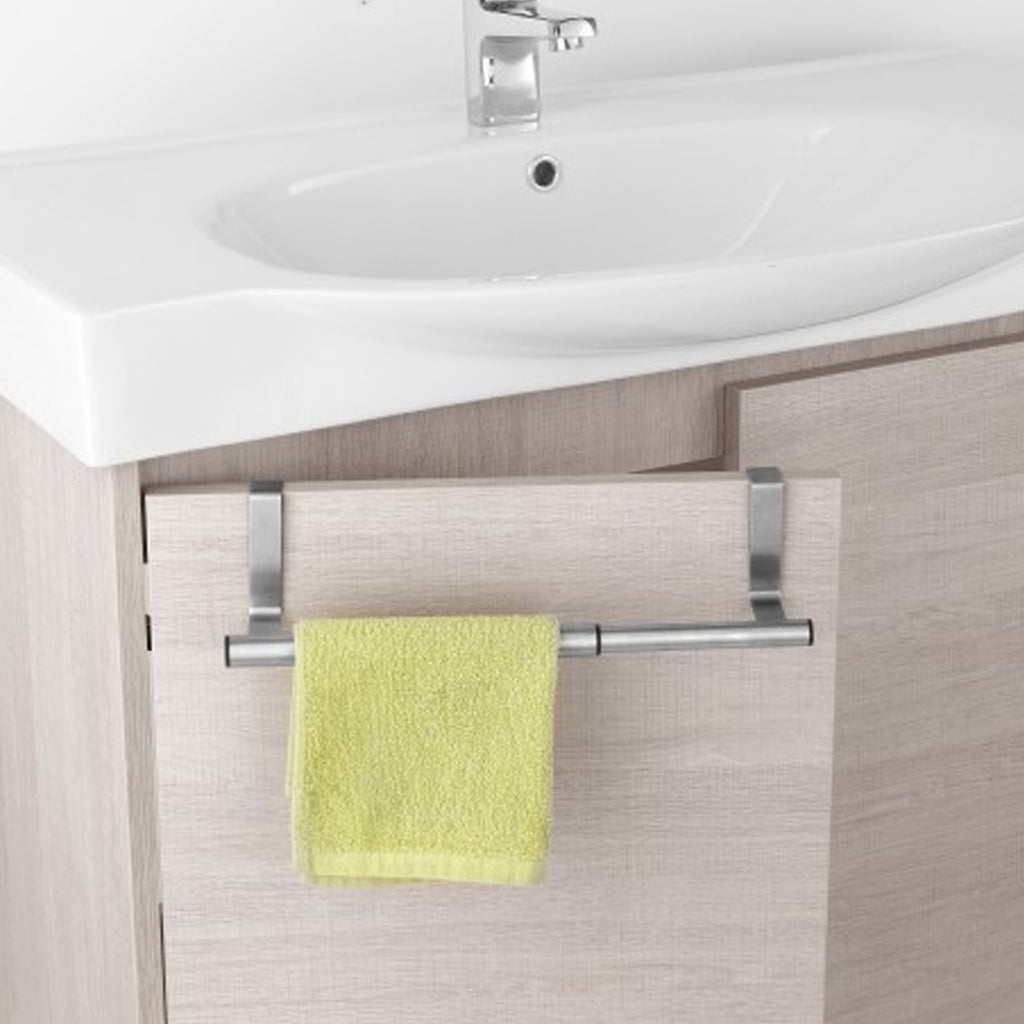 Barra portasciugamani telescopica con ganci per anta in acciaio satinato