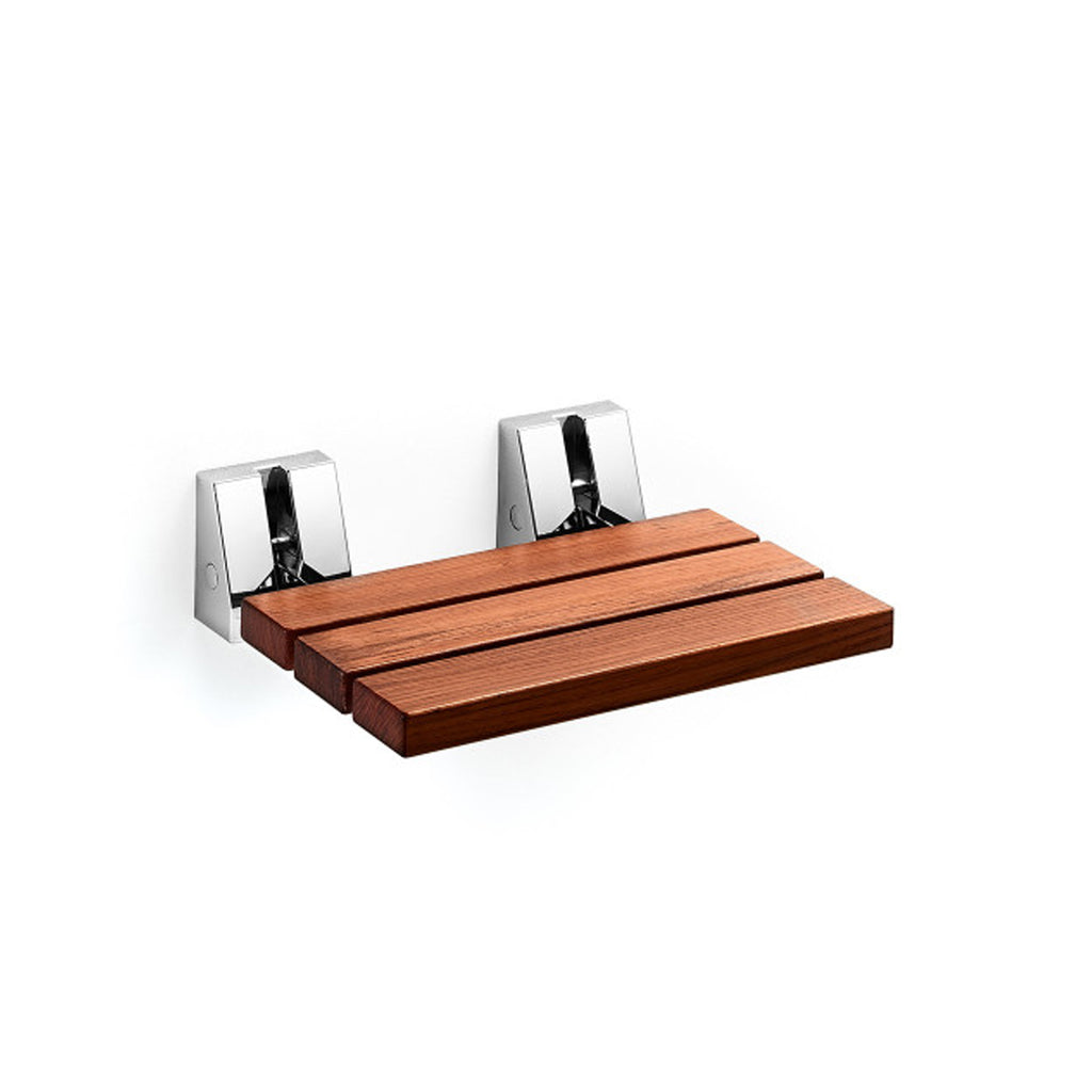 Sedile doccia in teak con supporti a muro in acciaio inox lucido Lineabeta Scagni. Portata 130 Kg