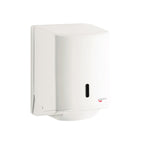 Distributore bianco di carta asciugamani a spirale firmato Gedy. Diametro max 16 cm