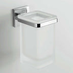Porta Spazzolini di forma squadrata in ottone cromato con Bicchiere in vetro satinato Colombo Design collezione BasicQ Con fissaggio a tassello