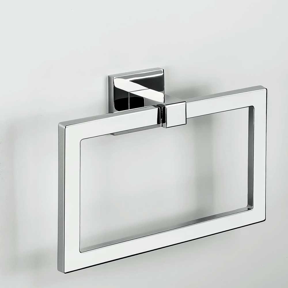 Porta salviette ad Anello di forma squadrata in ottone cromato  Colombo Design collezione BasicQ Con fissaggio a tassello