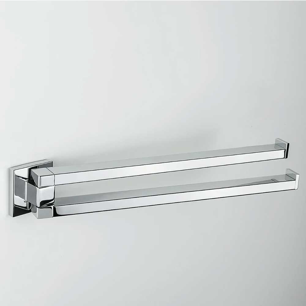 Porta salviette da bagno a doppio snodo di forma squadrata in ottone cromato  Colombo Design collezione BasicQ Con fissaggio a tassello