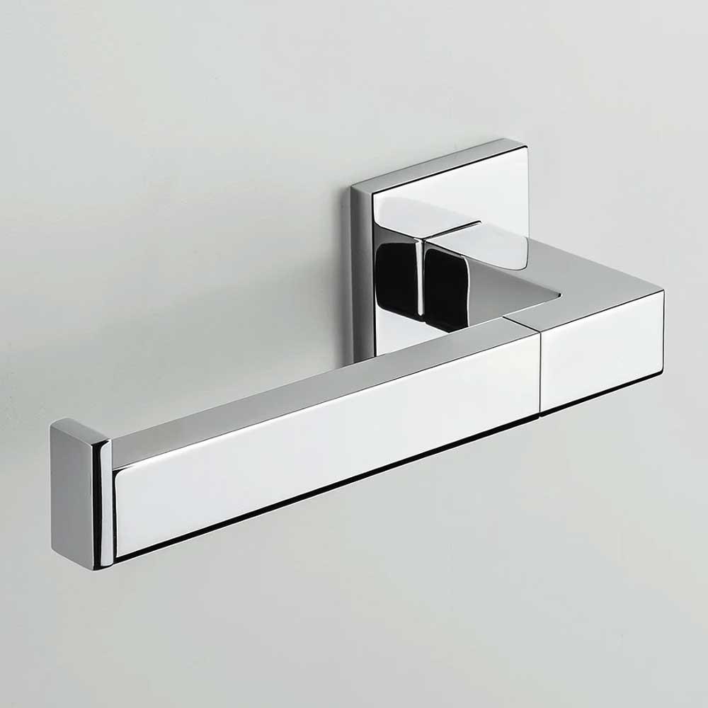 Porta rotolo Sinistro di forma squadrata in ottone cromato  Colombo Design collezione BasicQ Con fissaggio a tassello