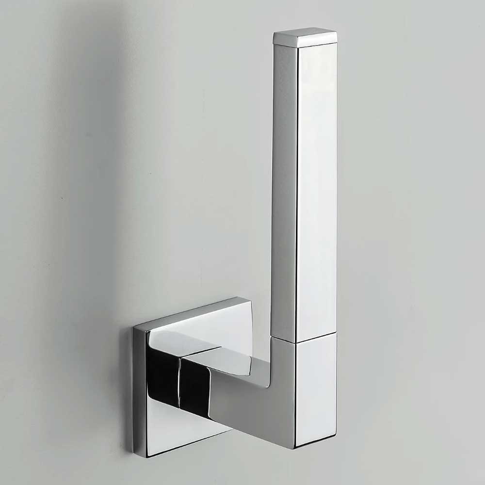 Porta rotolo Verticale di forma squadrata in ottone cromato  Colombo Design collezione BasicQ Con fissaggio a tassello
