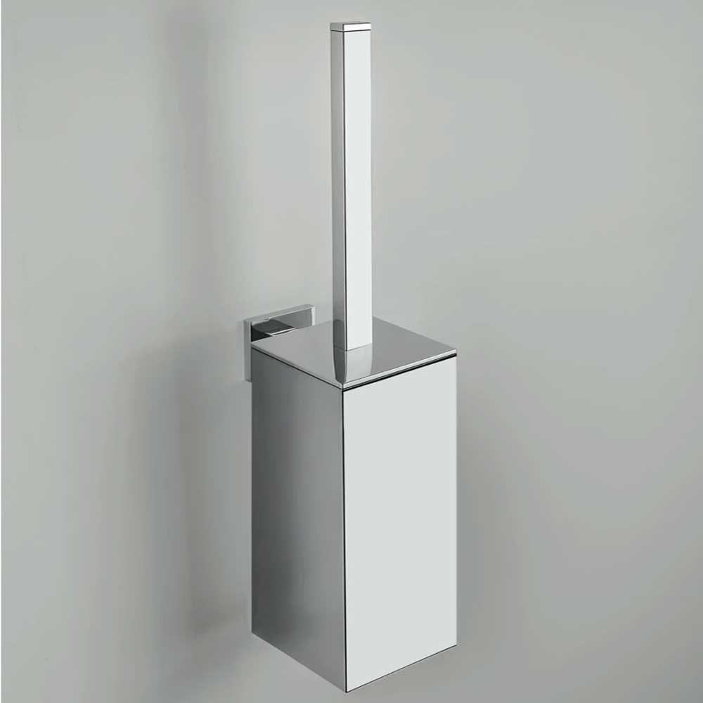 Porta scopino wc di forma squadrata in ottone cromato  Colombo Design collezione BasicQ Con fissaggio a tassello