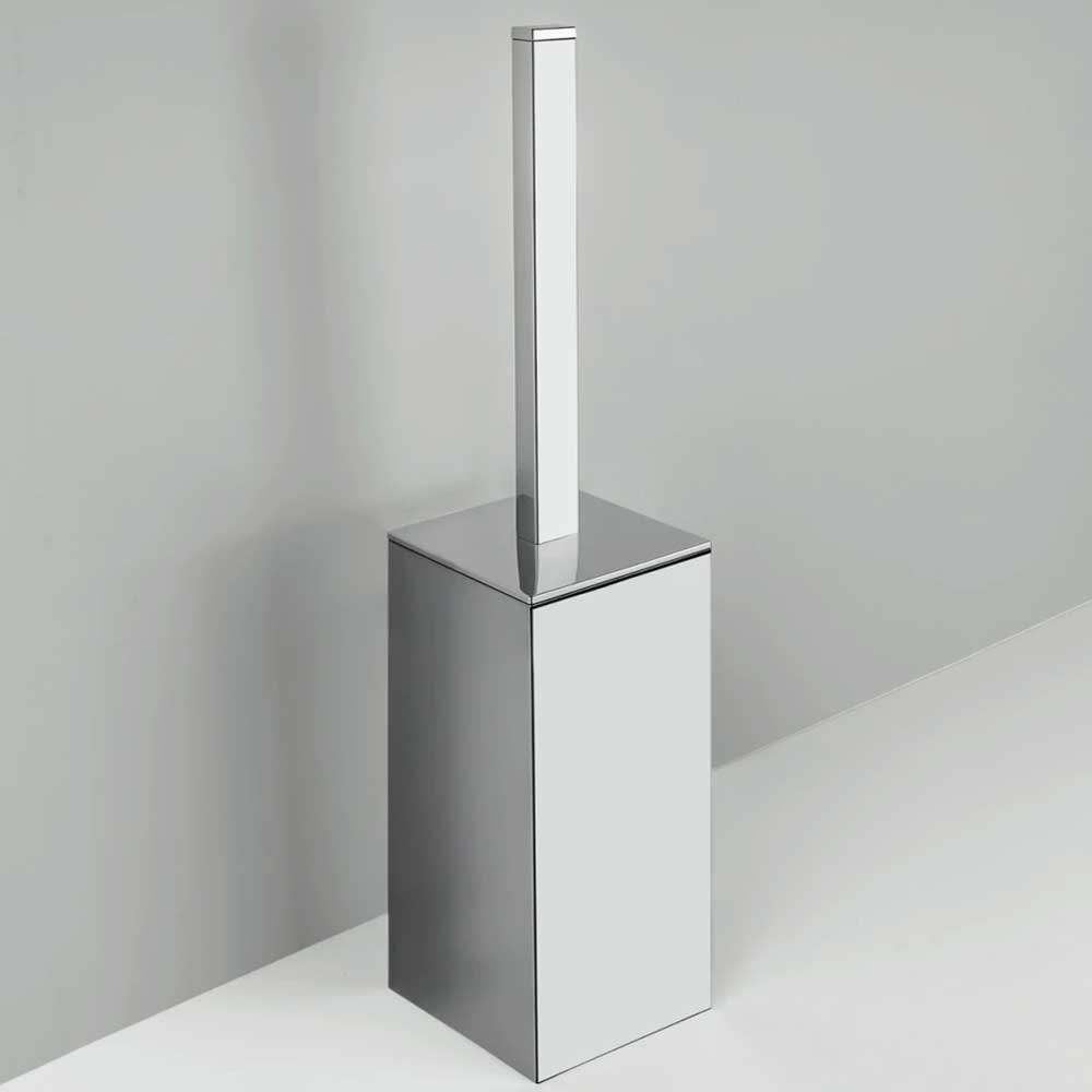 Porta scopino wc da appoggio di forma squadrata in ottone cromato  Colombo Design collezione BasicQ Con fissaggio a tassello