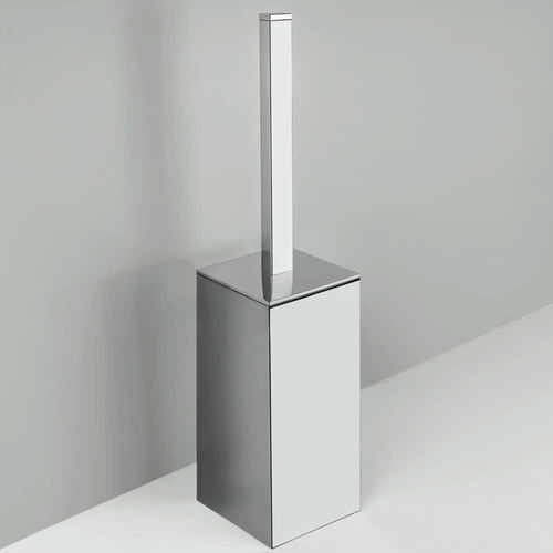 Porta scopino wc da appoggio di forma squadrata in ottone cromato  Colombo Design collezione BasicQ Con fissaggio a tassello