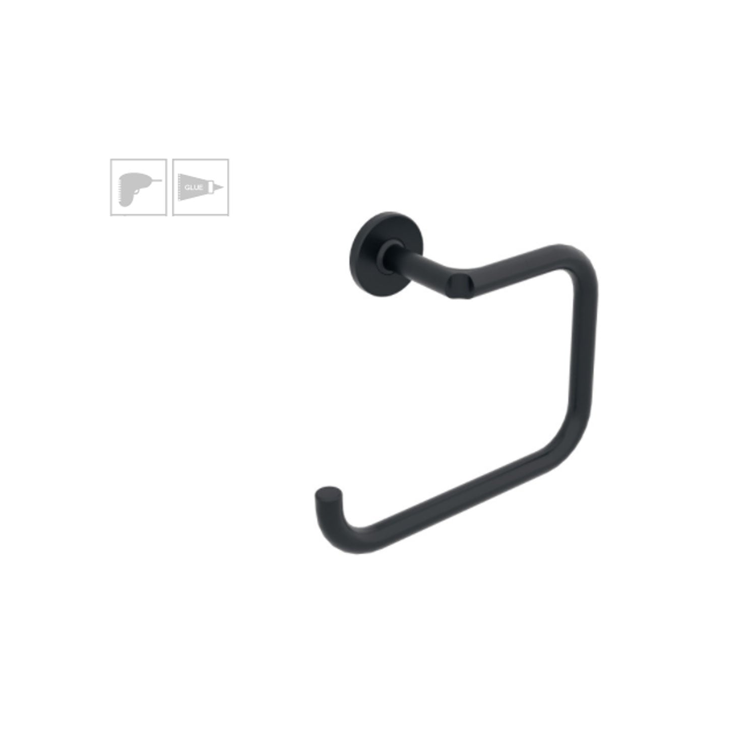 Anello porta asciugamani da incollo o da fissare a parete in ottone verniciato nero opaco collezione SebecÃ  di Lineabeta