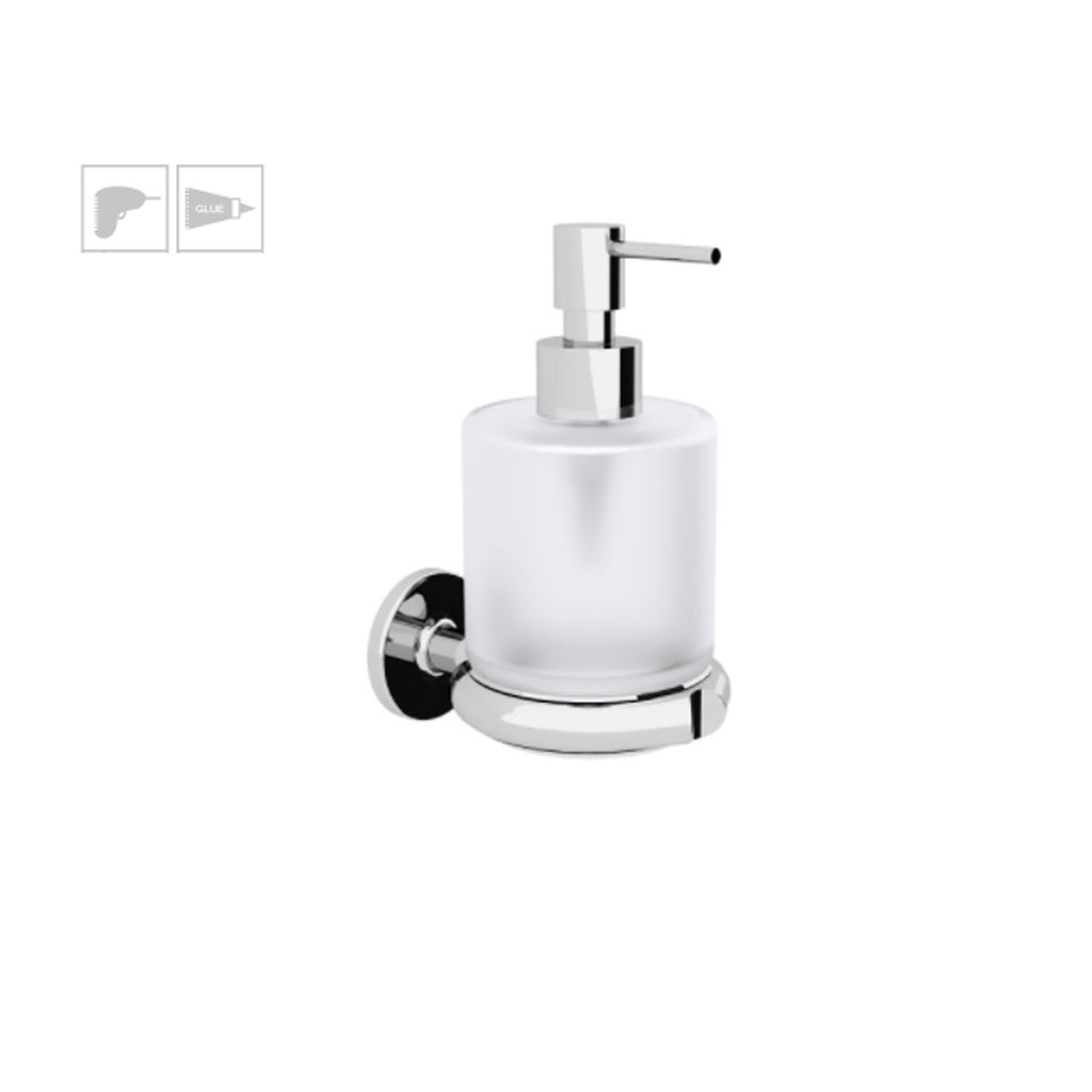 Dispenser sapone da incollo o da fissare a parete in ottone cromato e vetro acidato collezione SebecÃ  di Lineabeta 250ml