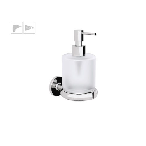 Dispenser sapone da incollo o da fissare a parete in ottone cromato e vetro acidato collezione SebecÃ  di Lineabeta 250ml