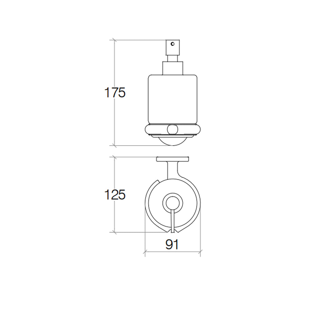 Dispenser sapone da incollo o da fissare a parete in ottone verniciato nero opaco e vetro acidato collezione SebecÃ  di Lineabeta 250ml