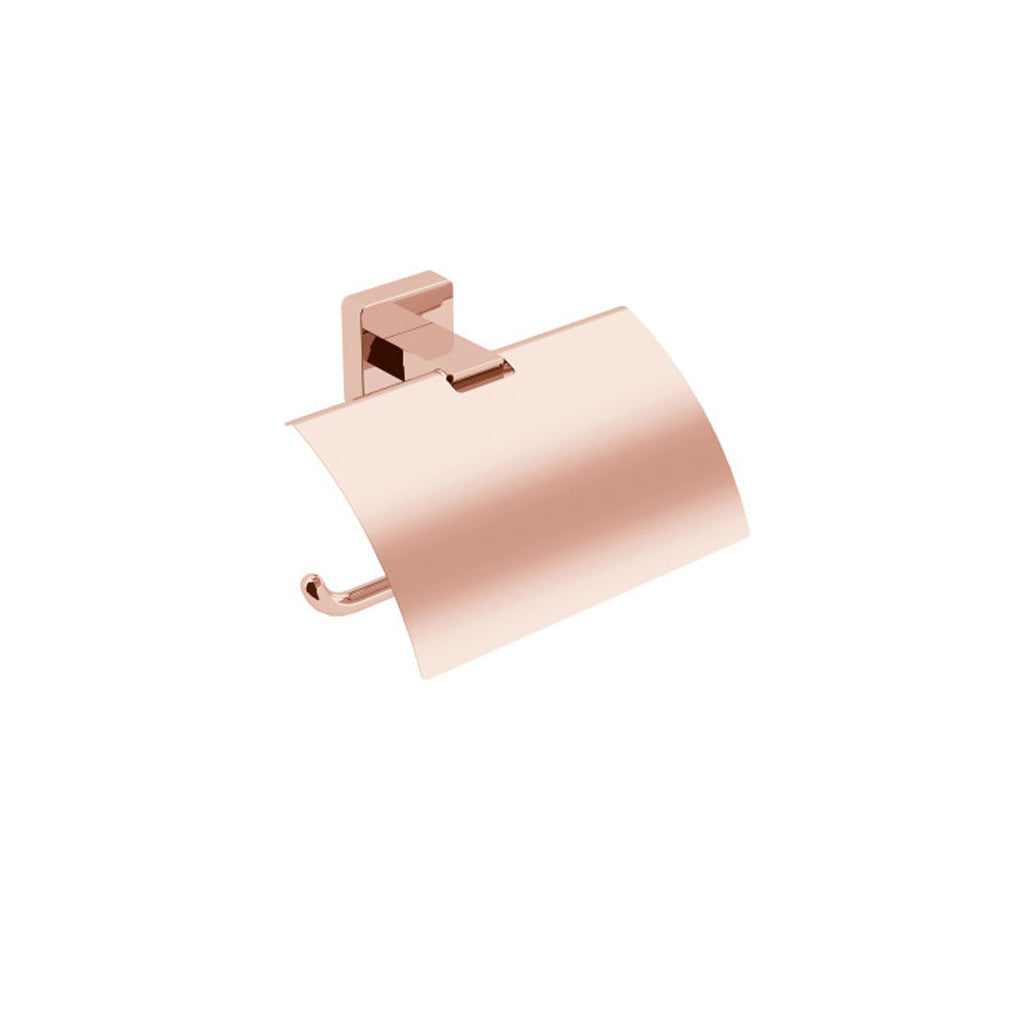 Porta rotolo coperto in ottone da fissare a parete collezione Dado di Lineabeta - Metallo oro rosa