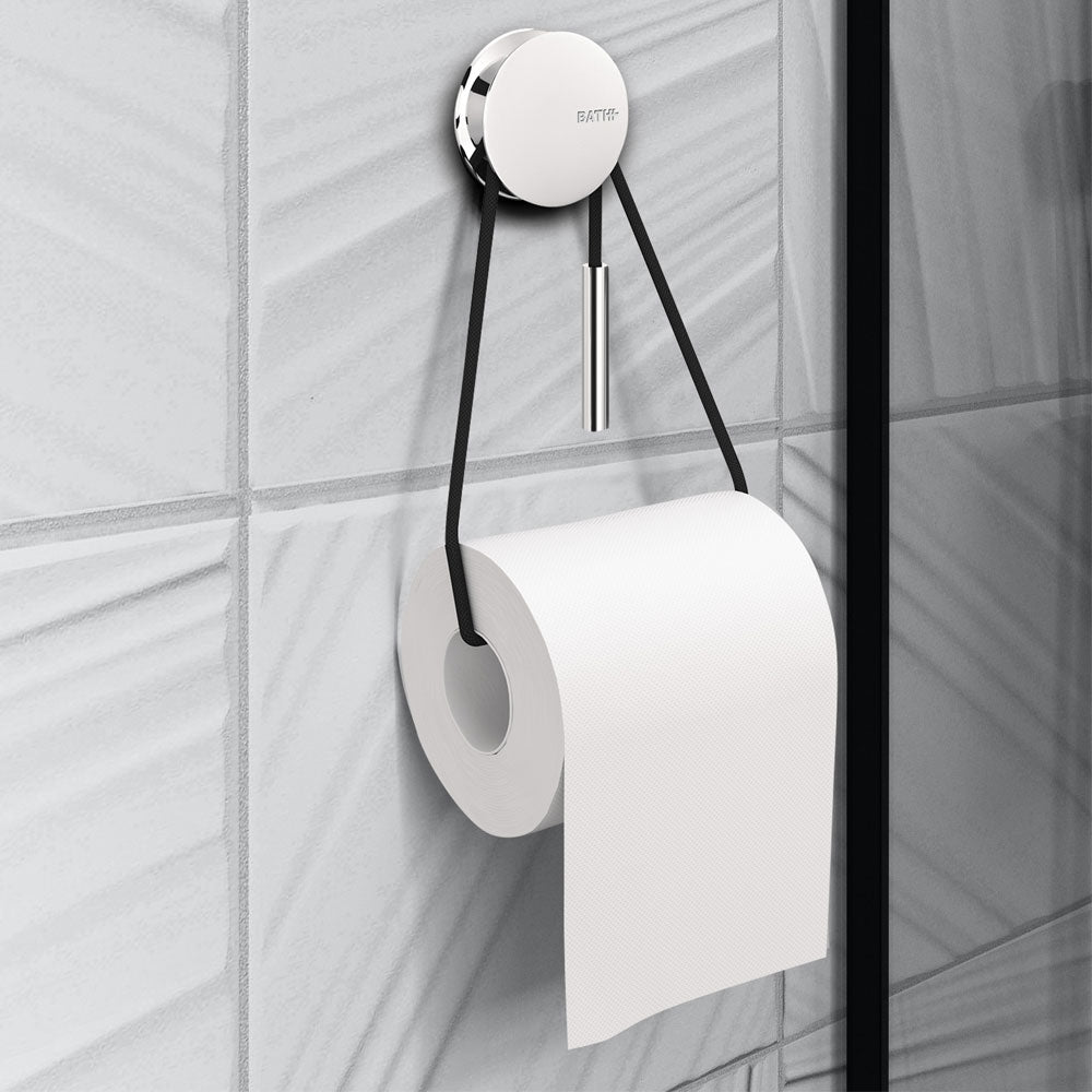 Porta rotolo a muro in alluminio cromato della collezione 'Diabolo' by Cosmic - Corda nera