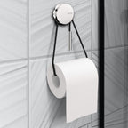 Porta rotolo a muro in alluminio cromato della collezione 'Diabolo' by Cosmic - Corda nera