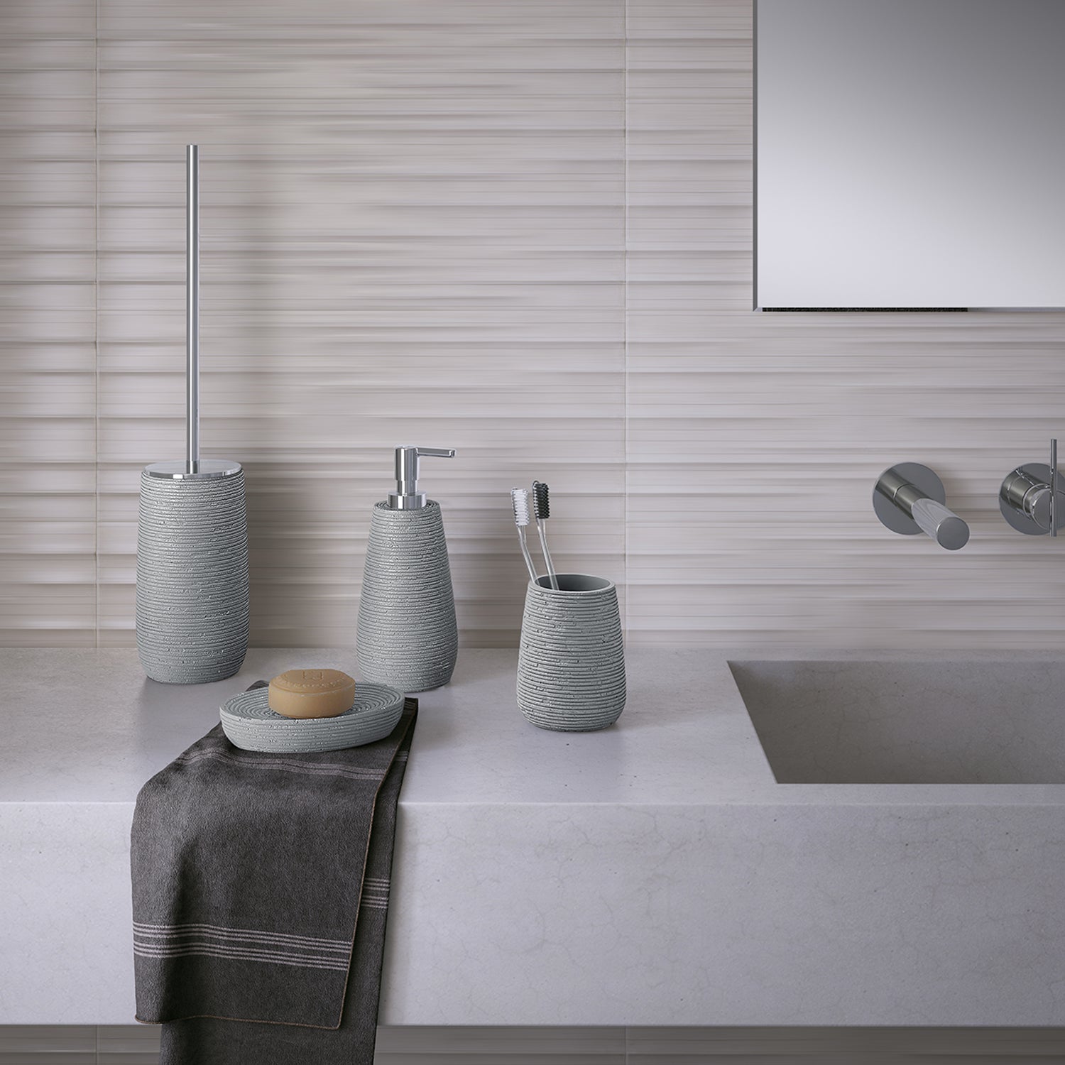 Portaspazzolini da appoggio in resina Gedy serie Gemini - Grigio