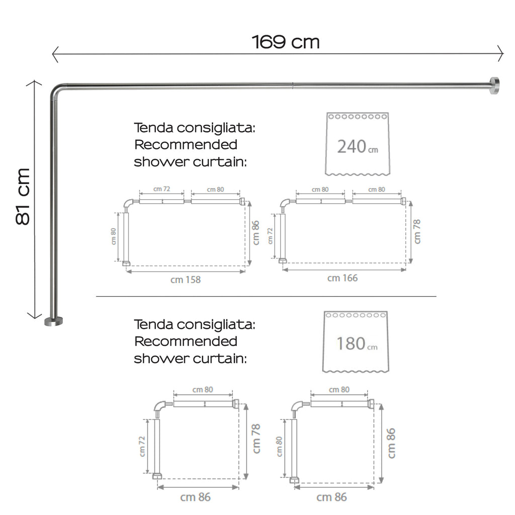 Asta doccia angolare 80x170 cm di Gedy - Alluminio Anodizzato