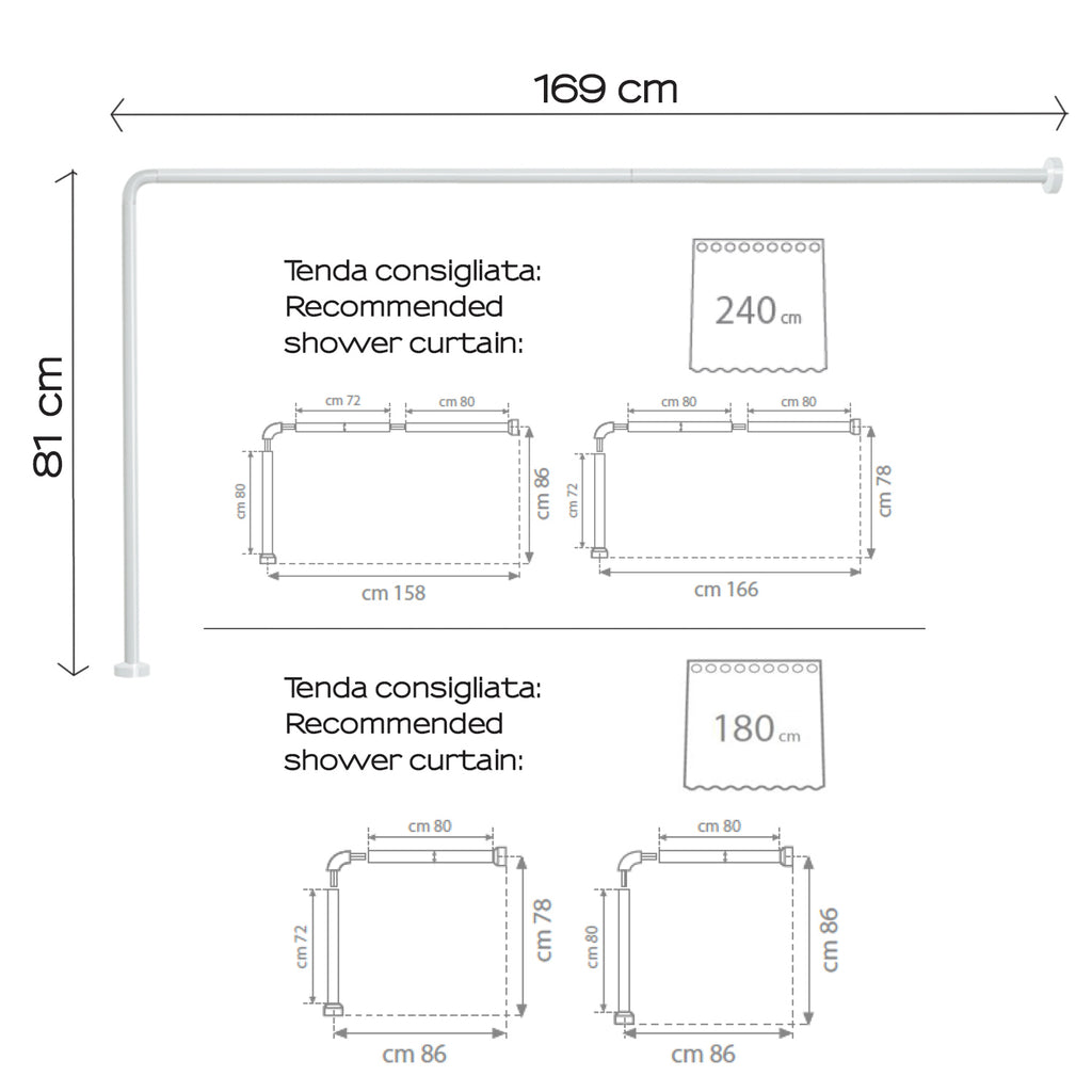 Asta doccia angolare in Alluminio 80x170 cm di Gedy - Bianco