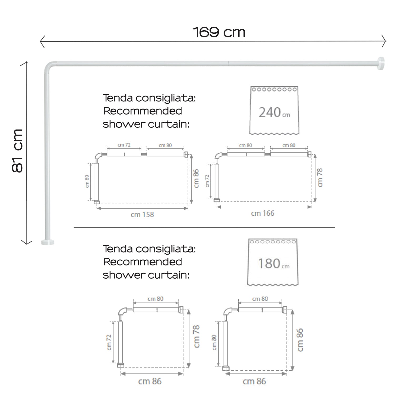 Asta doccia angolare in Alluminio 80x170 cm di Gedy - Bianco