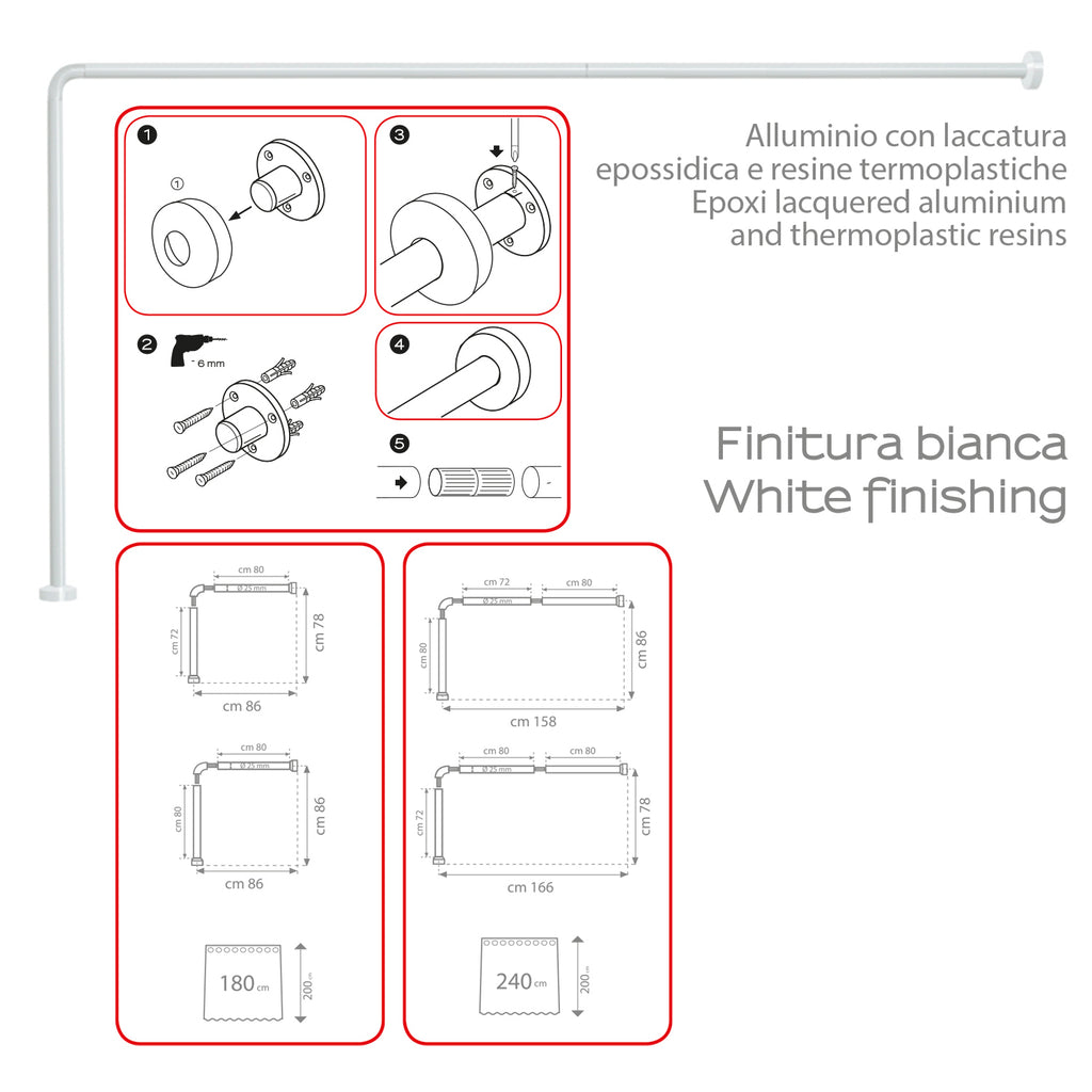 Asta doccia angolare in Alluminio 80x170 cm di Gedy - Bianco