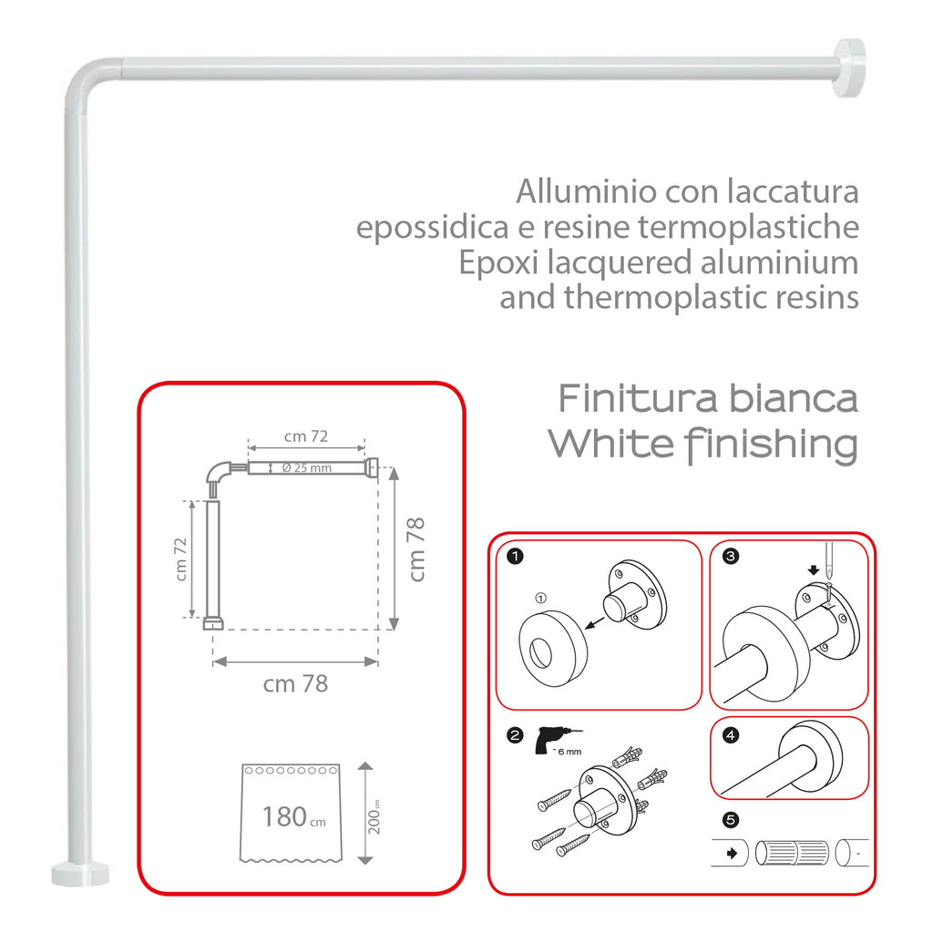 Asta doccia angolare in Alluminio 80x80 cm di Gedy - Bianco