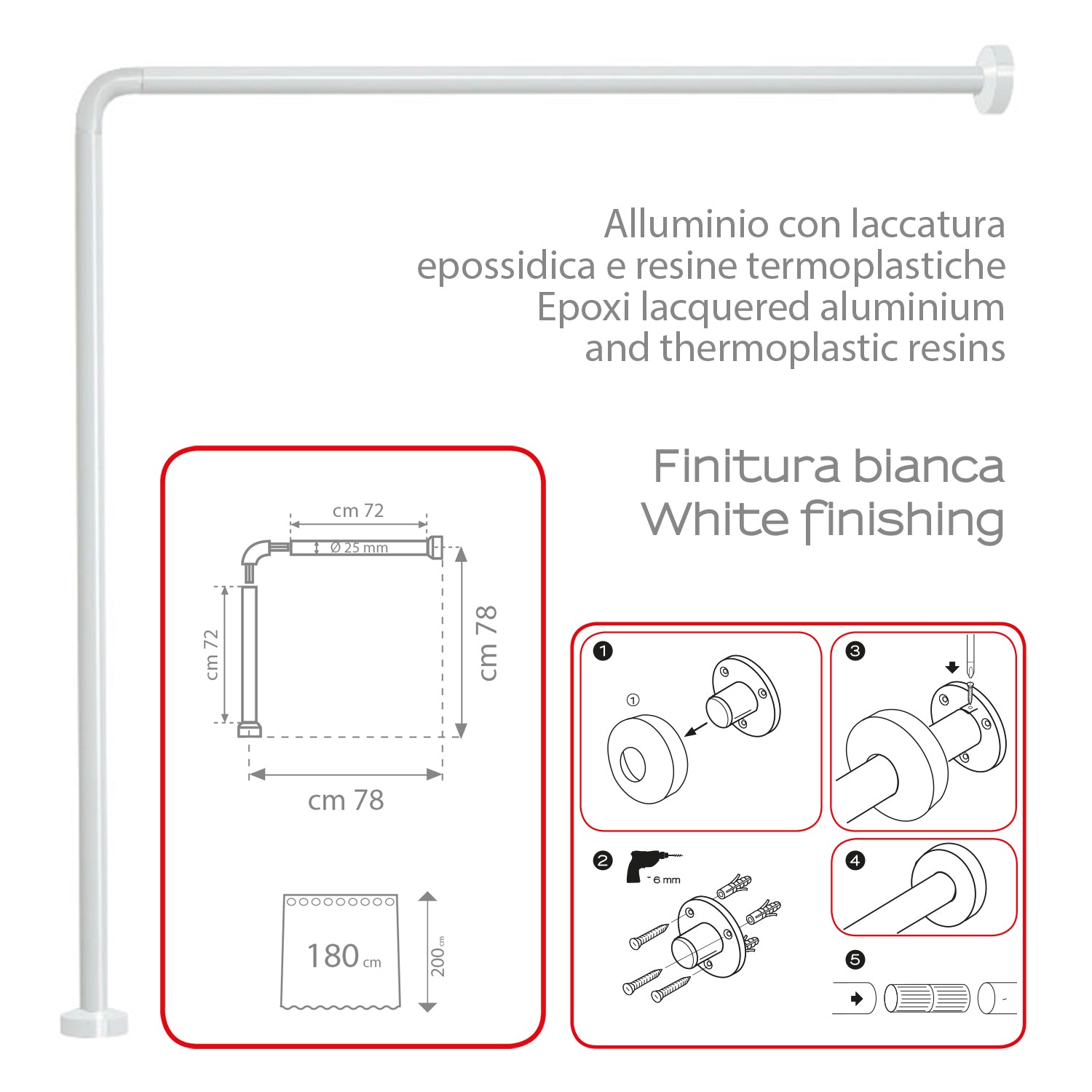 Asta doccia angolare in Alluminio 80x80 cm di Gedy - Bianco