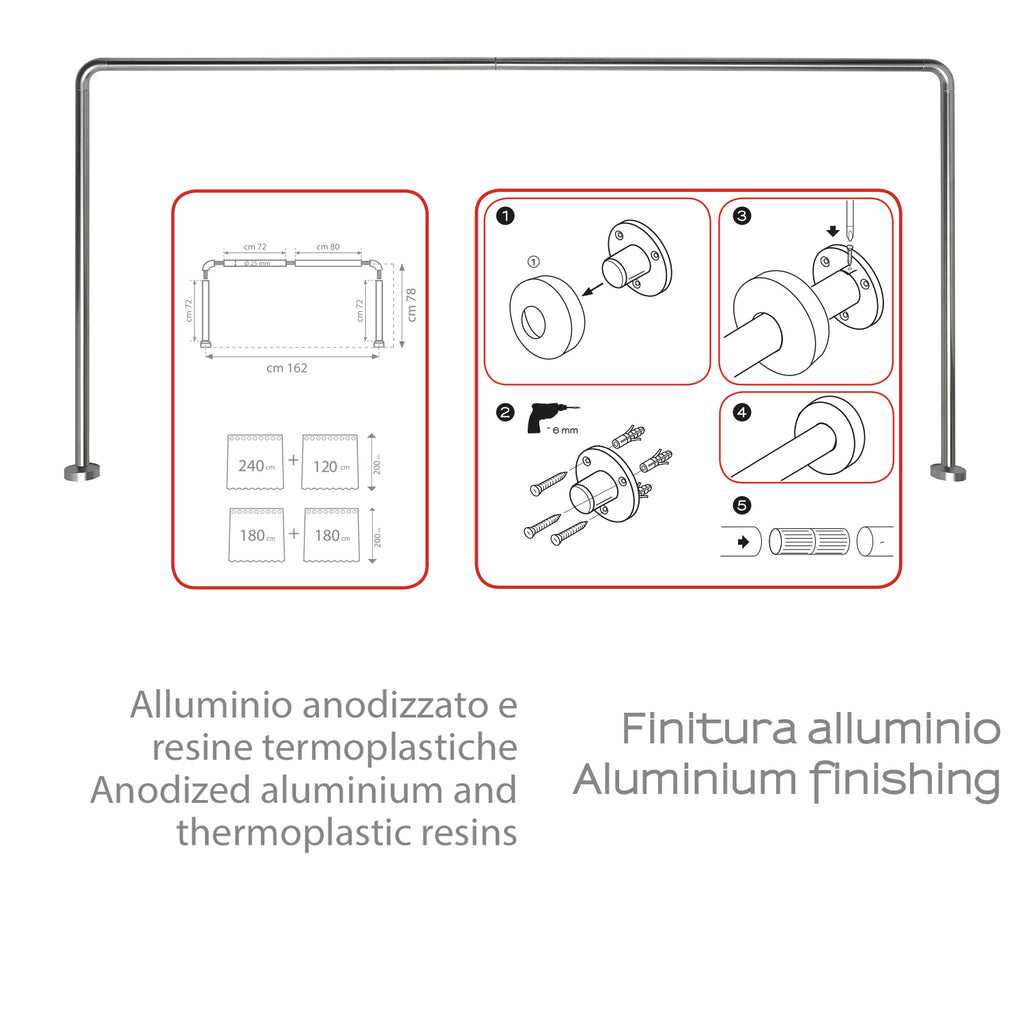 Asta doccia angolare 80x170x80 cm di Gedy - Alluminio Anodizzato