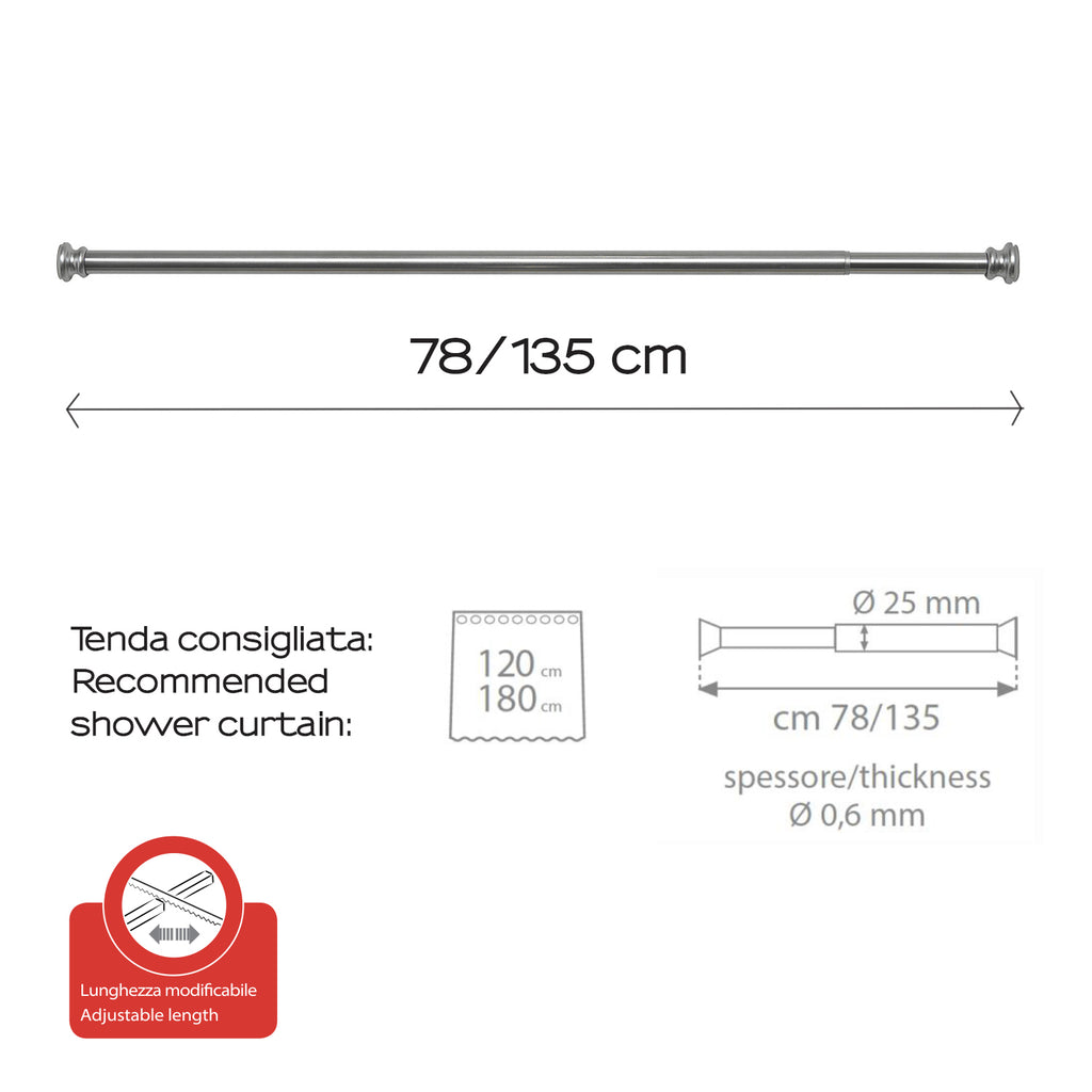 Asta doccia estensibile 80/135 cm di Gedy - Alluminio Anodizzato