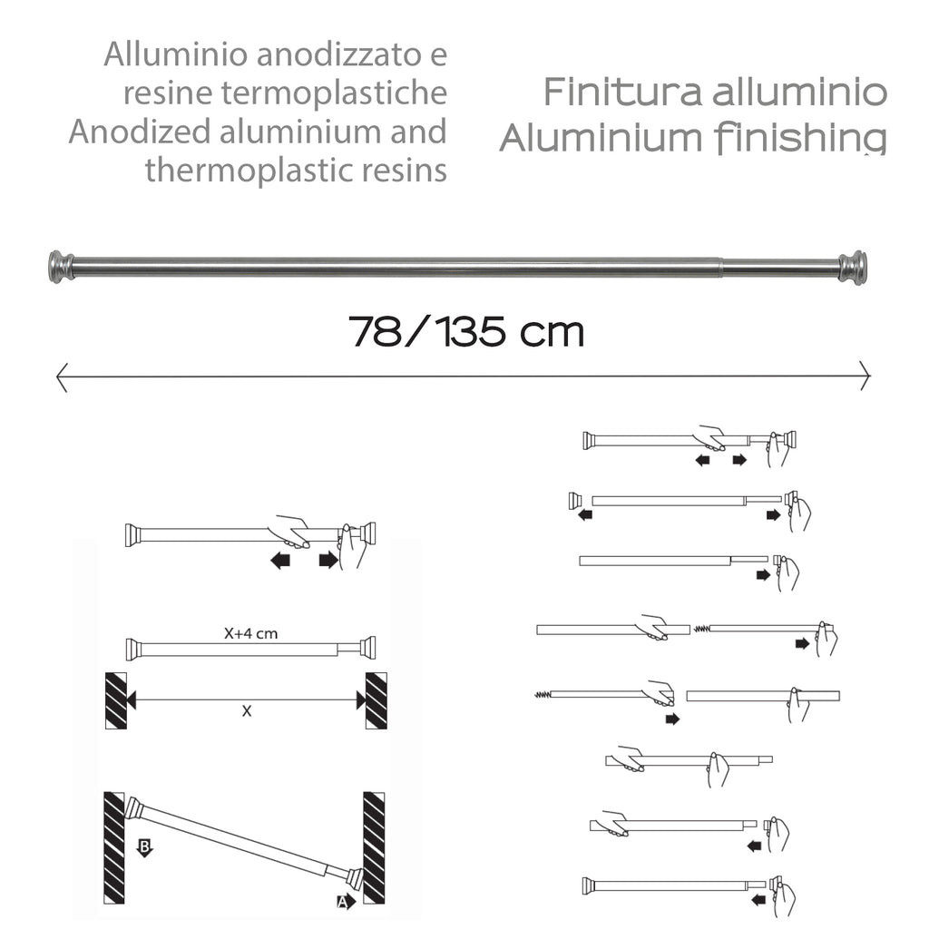 Asta doccia estensibile 80/135 cm di Gedy - Alluminio Anodizzato