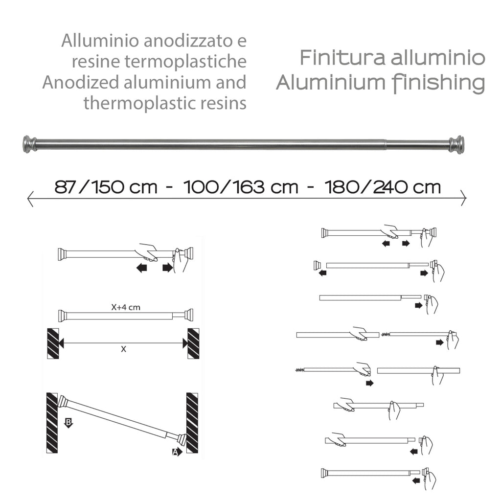 Asta doccia estensibile 105/240 cm di Gedy - Alluminio Anodizzato