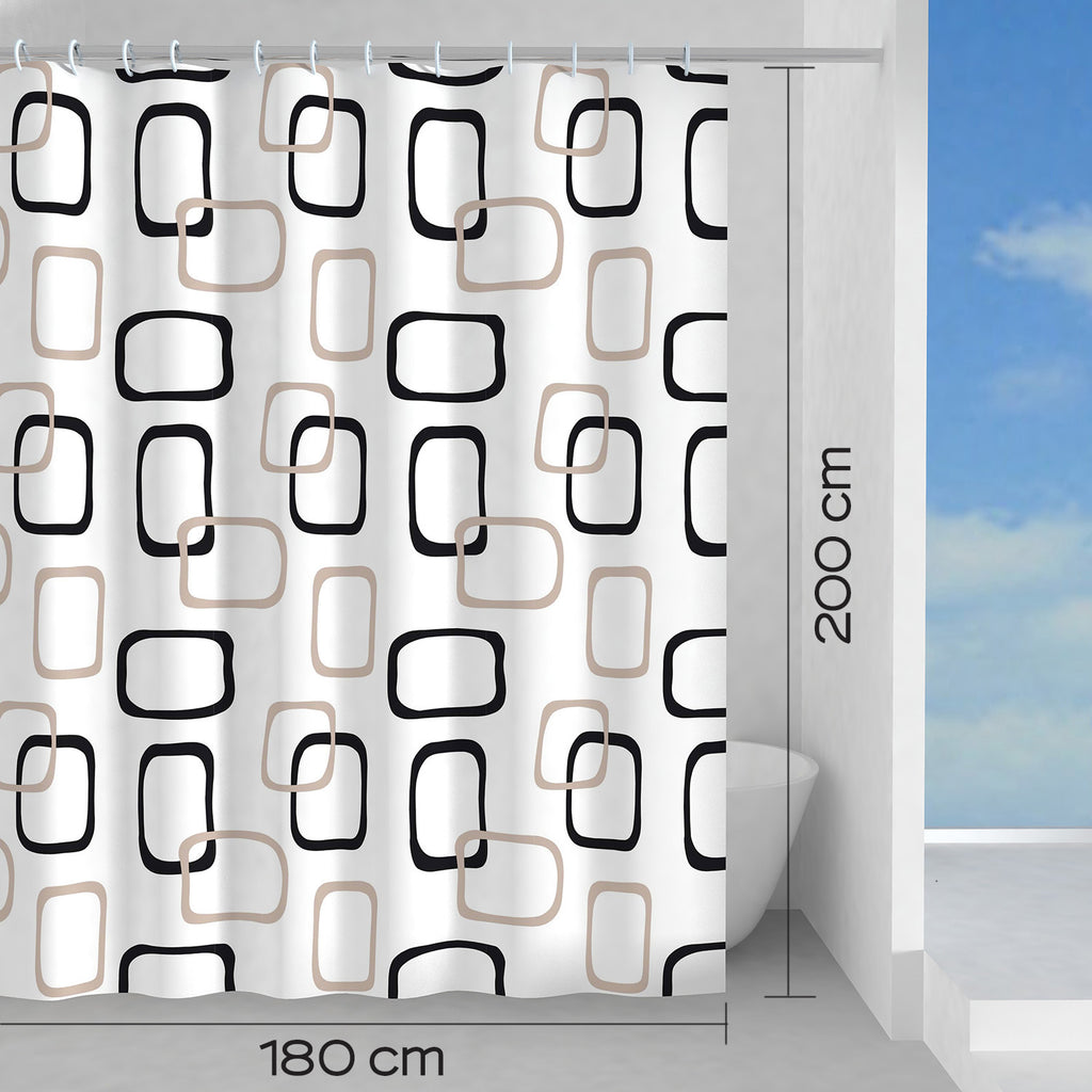 Tenda doccia in tessuto 180x200 cm modello Piper di Gedy - Beige/Nero