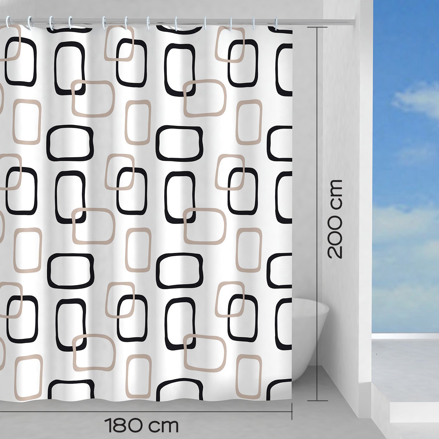 Tenda doccia in tessuto 180x200 cm modello Piper di Gedy - Beige/Nero