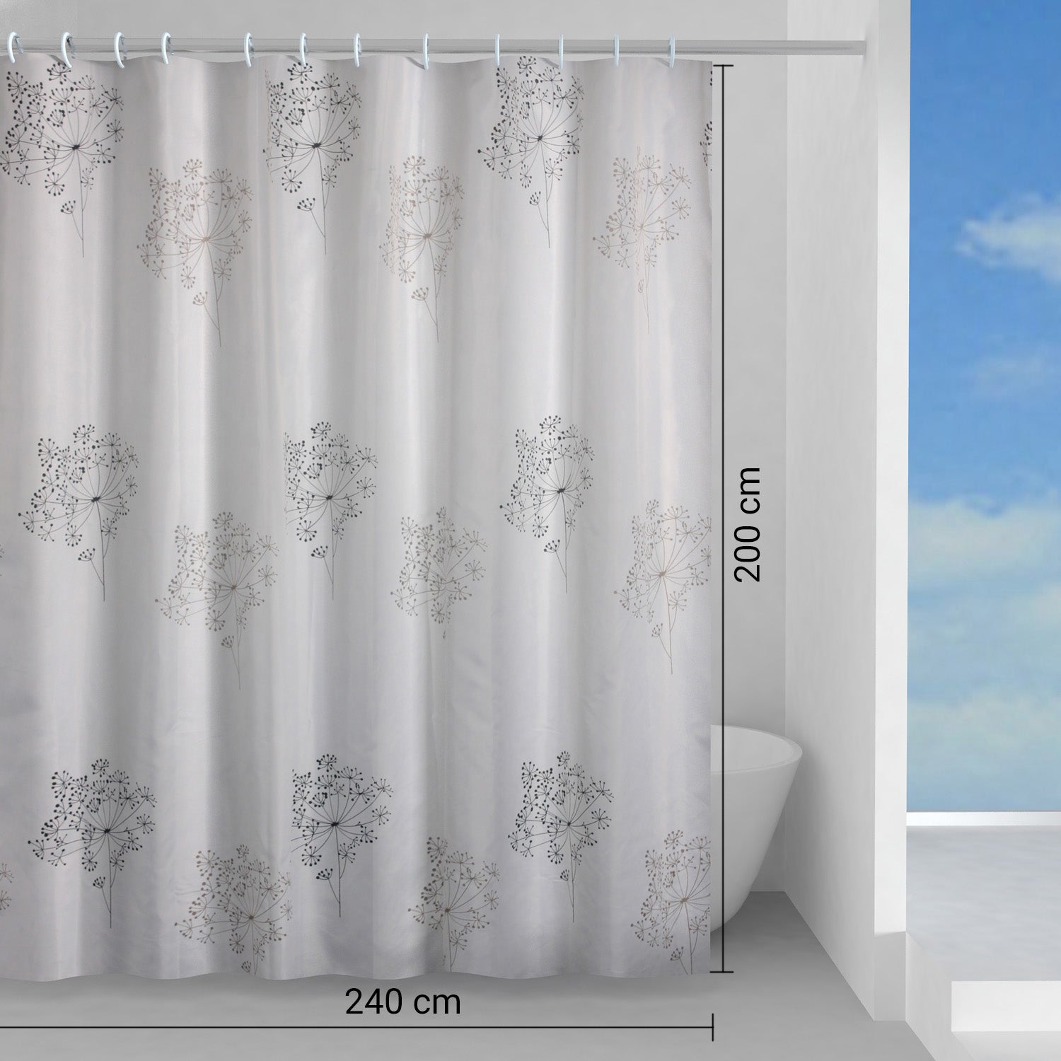 Tenda doccia in tessuto 240x200 cm modello Parfume di Gedy - Bianco/Nero