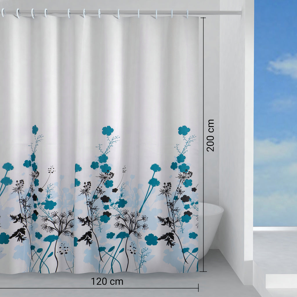 Tenda doccia in tessuto 120x200 cm modello Ricordi di Gedy - Celeste/Turchese/Nero