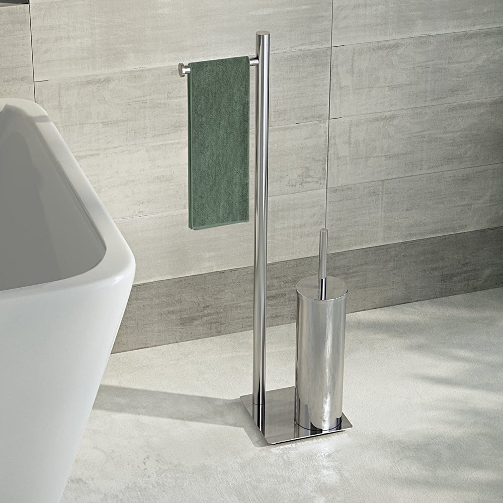 Piantana in Acciaio Inox con portarotolo e scopino Gedy serie Trilly - Cromato