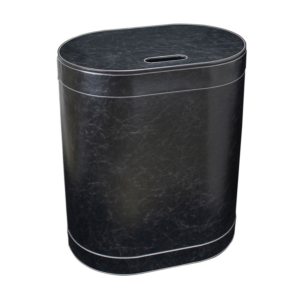 Porta Biancheria stile Vintage 'Koh-i-Noor' in ecopelle con sacca interna - cm 48x30x61h - Nero