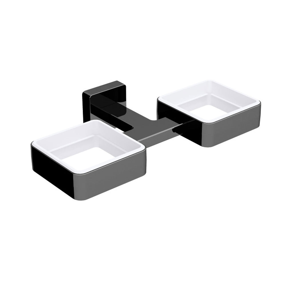 Ghiera porta accessori doppis da fissare a parete in ottone collezione Dado di Lineabeta - metallo nero opaco