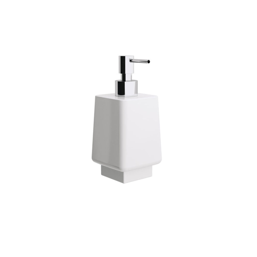 Dispenser sapone in ceramica bianca collezione Dado di Lineabeta 250ml - dosatore cromato