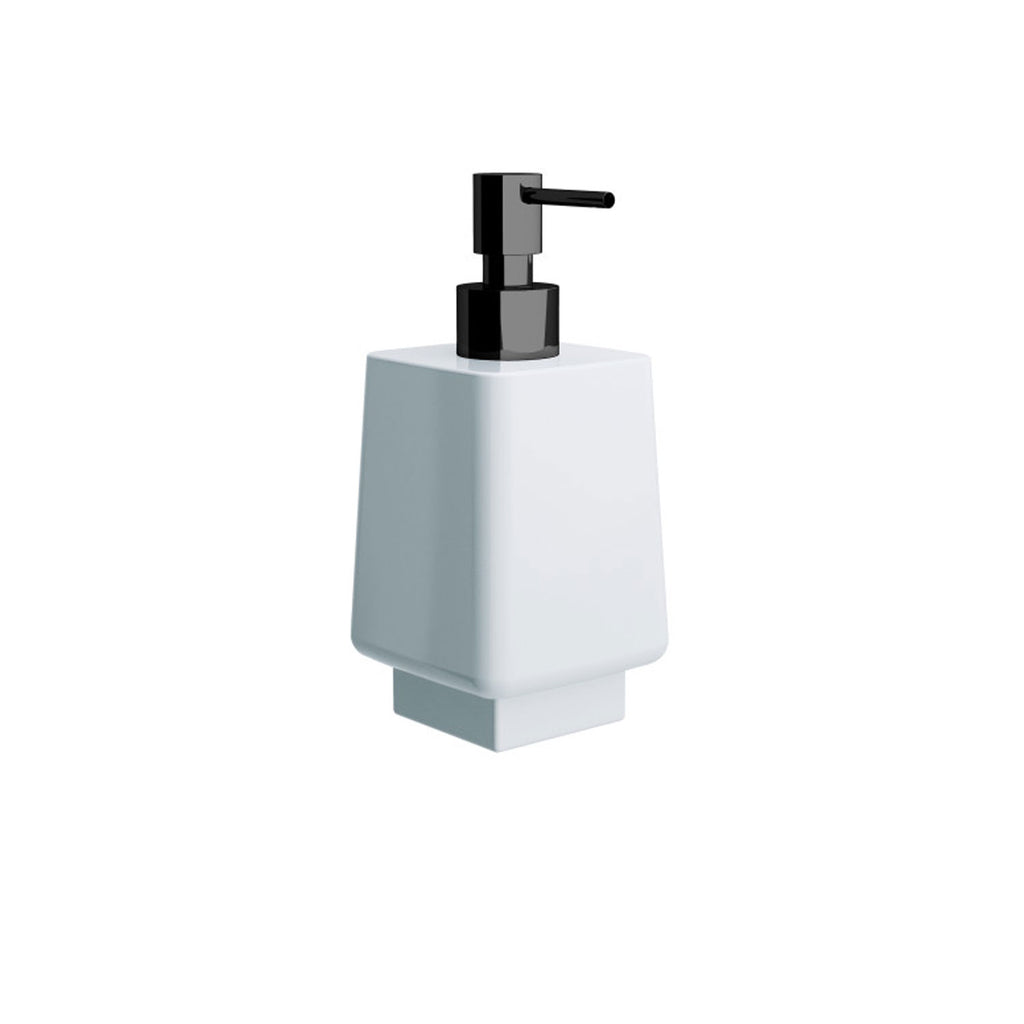 Dispenser sapone in ceramica bianca collezione Dado di Lineabeta 250ml - dosatore nero opaco