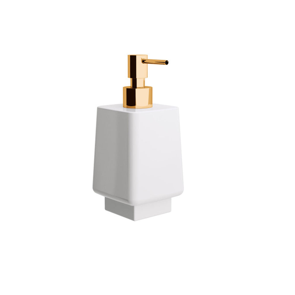 Dispenser sapone in ceramica bianca collezione Dado di Lineabeta 250ml - dosatore oro