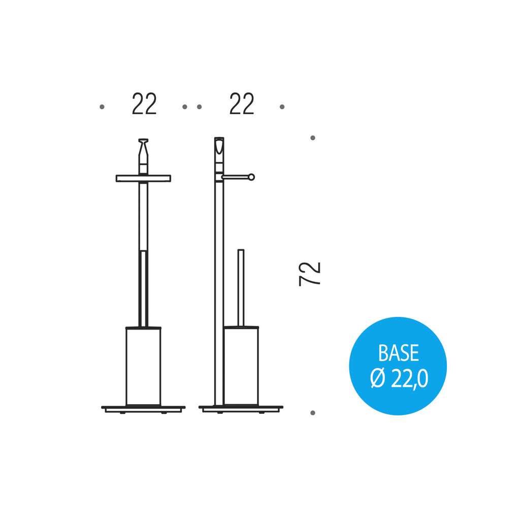 Piantana con porta rotolo e porta scopino in ottone cromato Planets